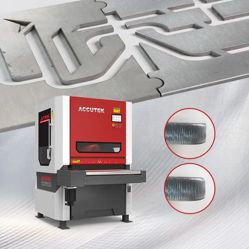 China Hot Selling ACCUTEK AT916 automatic laser cutting parts polishing sanding machine flat metal surface deburring machine