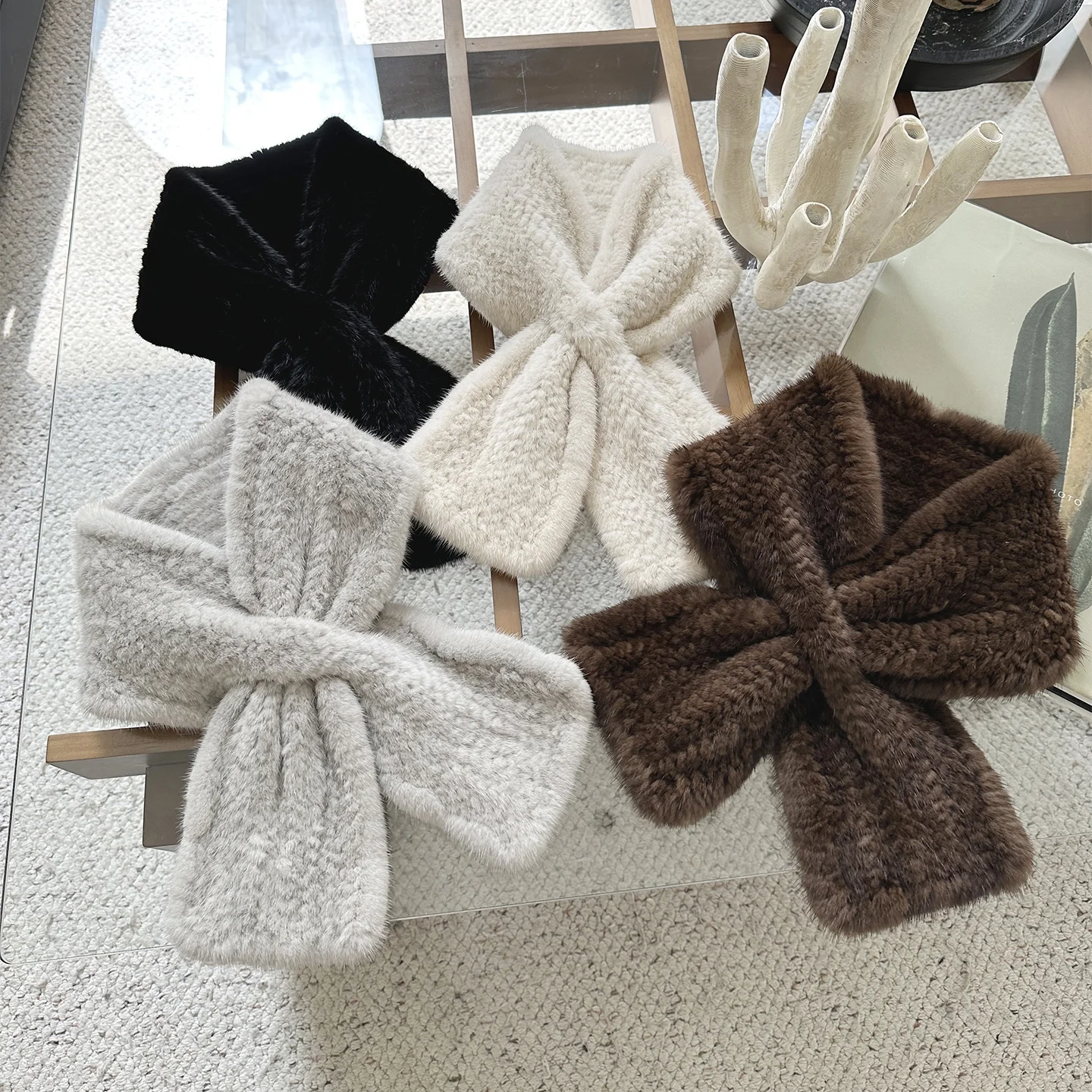 Sciarpa in vera pelliccia di visone double face Sciarpa con collo in pelliccia lavorata a maglia da donna Sciarpa versatile di colore caldo autunno inverno