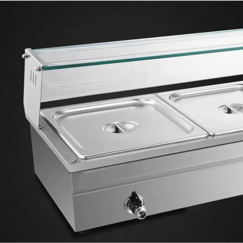 Roestvrij staal Hoge kwaliteit voedselverwarming Bain Marie glazen elektrische voedselverwarmer vitrinekast