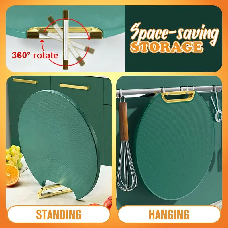 Double-sided PE Chopping Board Anti-mildew Non-slip Round Rotatable Green Sticky Board Pad Stand-able Kitchen Cutting Board