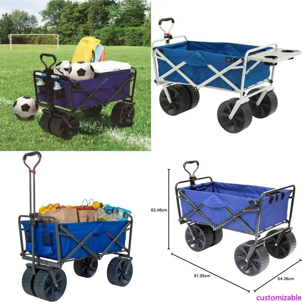 

Sturdy All-Terrain Folding Utility Wagon Cart for Beach and Outdoor Use, Blue and Black
