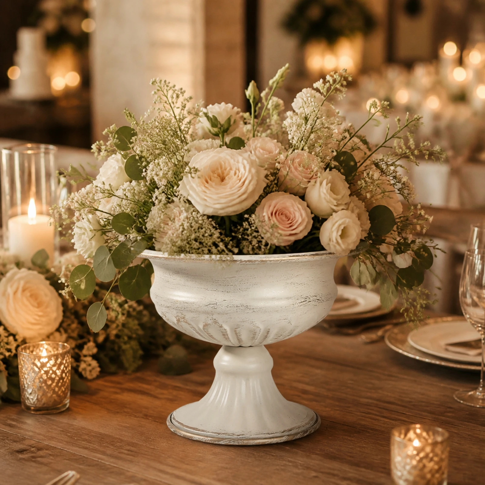 Fluted Pedestal Vase with Wide Bowl Sturdy Iron Pedestal Flower Vase Classic Low Maintenance for Tabletop Display