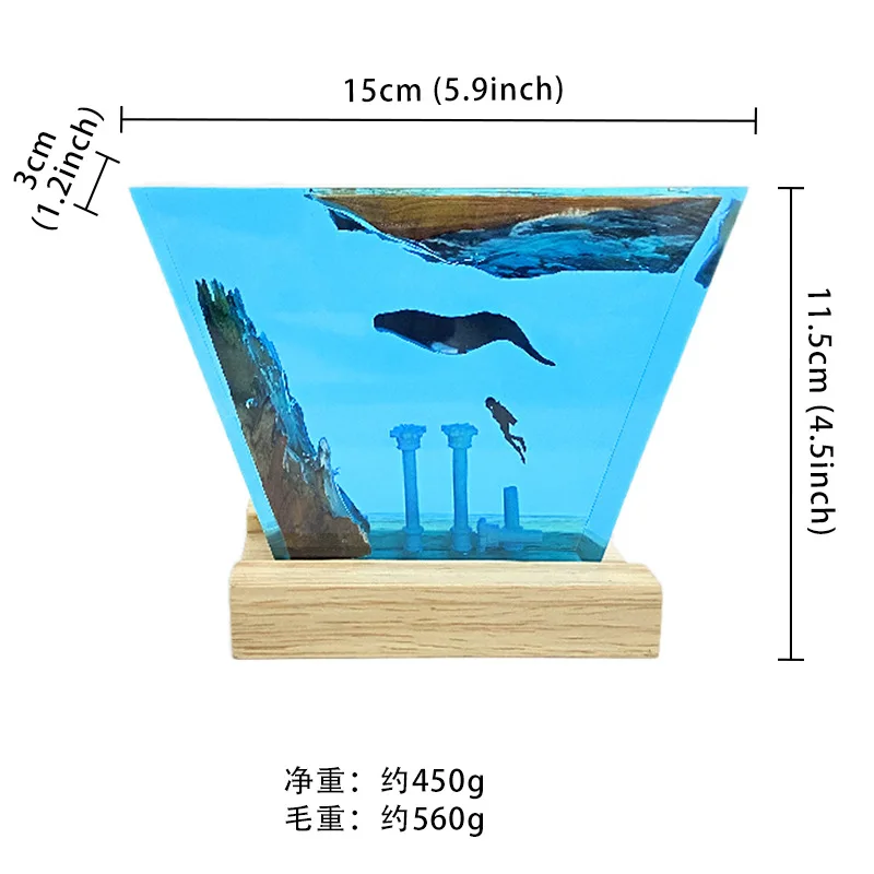 Resin Whale on Roman Column Night Light, Wood Base Ocean Theme LED Gift for Christmas Holiday