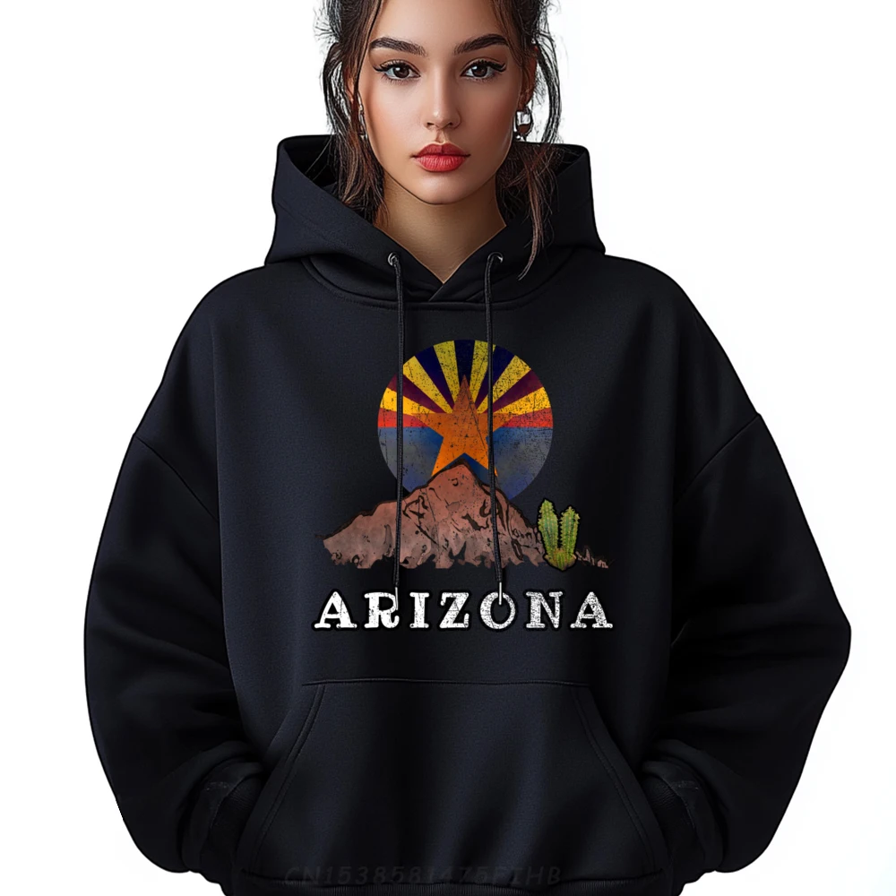 

Arizona with Flag Themed Mountain Desert Cream Hoodies New In Tops & Tees Large Size Punk Style