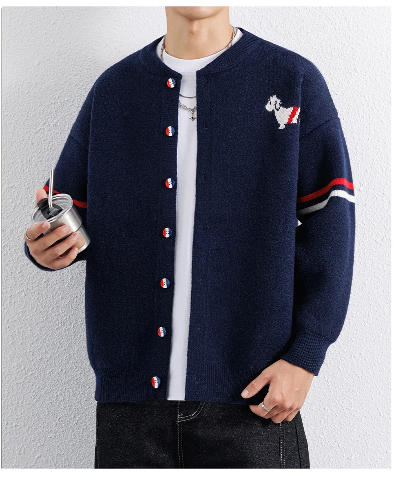 Neuer Designer-Strickcardigan mit Luxuriösem Niedlichem Kleinen Hundeaufdruck für Herbst und Winter, Klassischer Knopfleisten-Strickpullover, Modischer Personalisierter Pullover – Detail 10