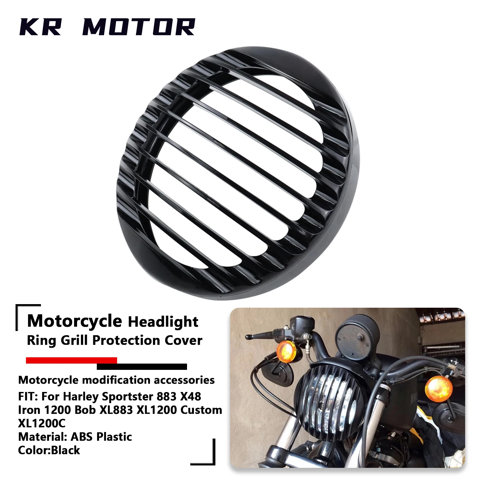 

Fit For Harley Sportster 883 X48 Iron 1200 Bob XL883 XL1200 Custom XL1200C Black Headlight Lampshade Ring Grill Protection Cover