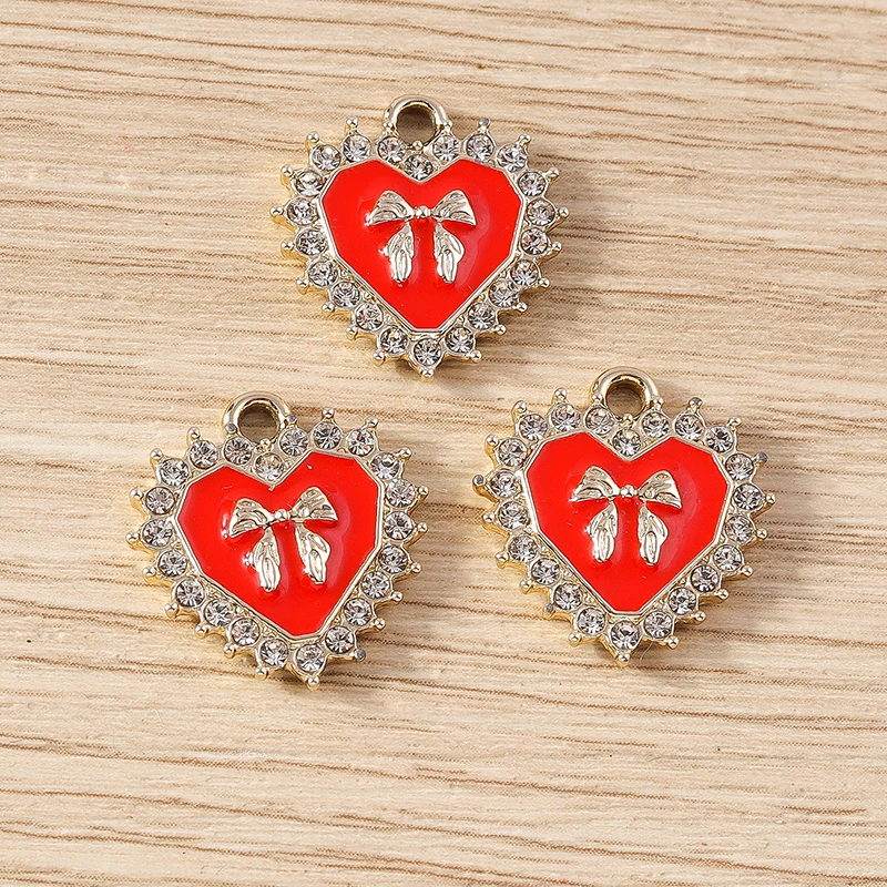 10 Stück 17x18mm Niedliche Kristall-Schleifen-Herzanhänger für die Herstellung von Ohrhängern, Halsketten, DIY-Handarbeiten und Schmuckzubehör – Detail 3