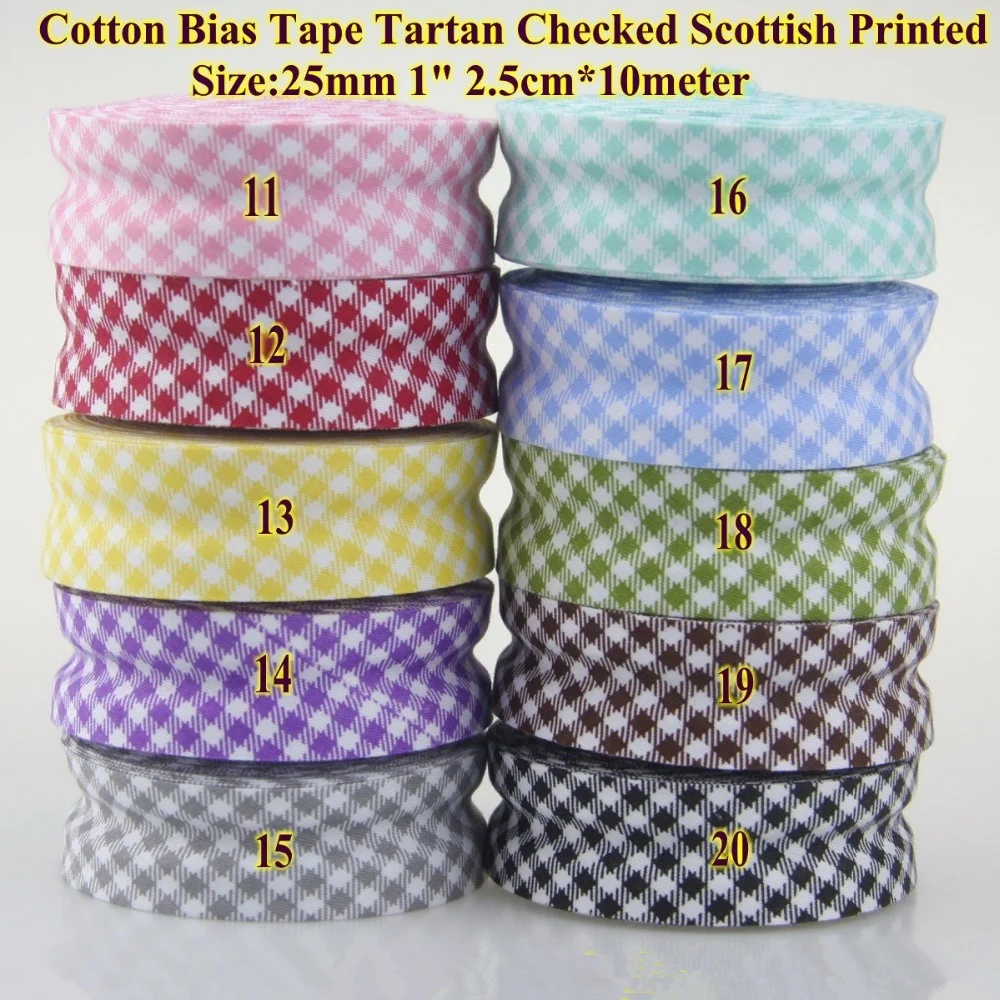 100% Cotton Bias Binding Tape Grid Stripe Dot Heart Trim Ribbon  25mm,20mm 10meter  Fold Bias Binding Tape Sewing Accessories