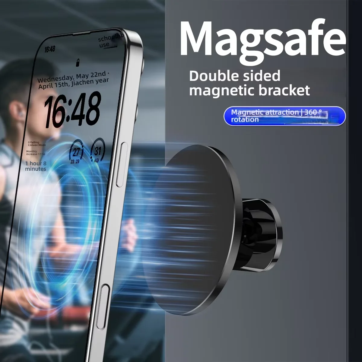 

Double Sided Magnetic Phone Holder 360° Rotation Metal Phone Stand Double Side Magnetic For iphone 16 Bracket Wall Glass Support