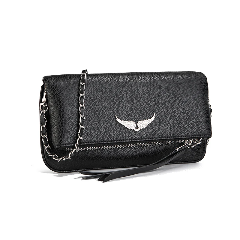 Classic Black Women Crossbody Bag 2026 New Fashion Chain Shoulder Bag Lychee Pattern Retro Envelope Bag
