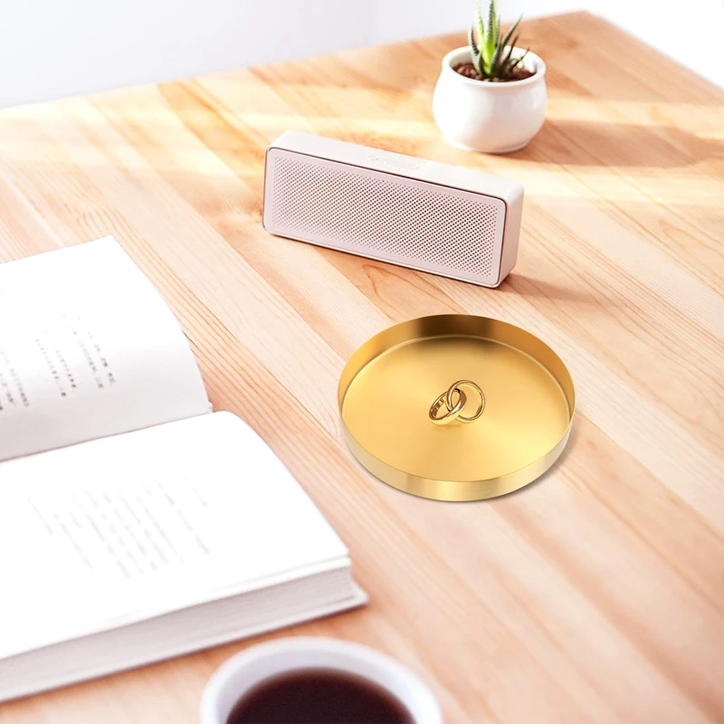 Round Gold Tray,Metal Decorative Tray Makeup Tray Organizer For Vanity,Bathroom,Dress,Matte Brass Finish