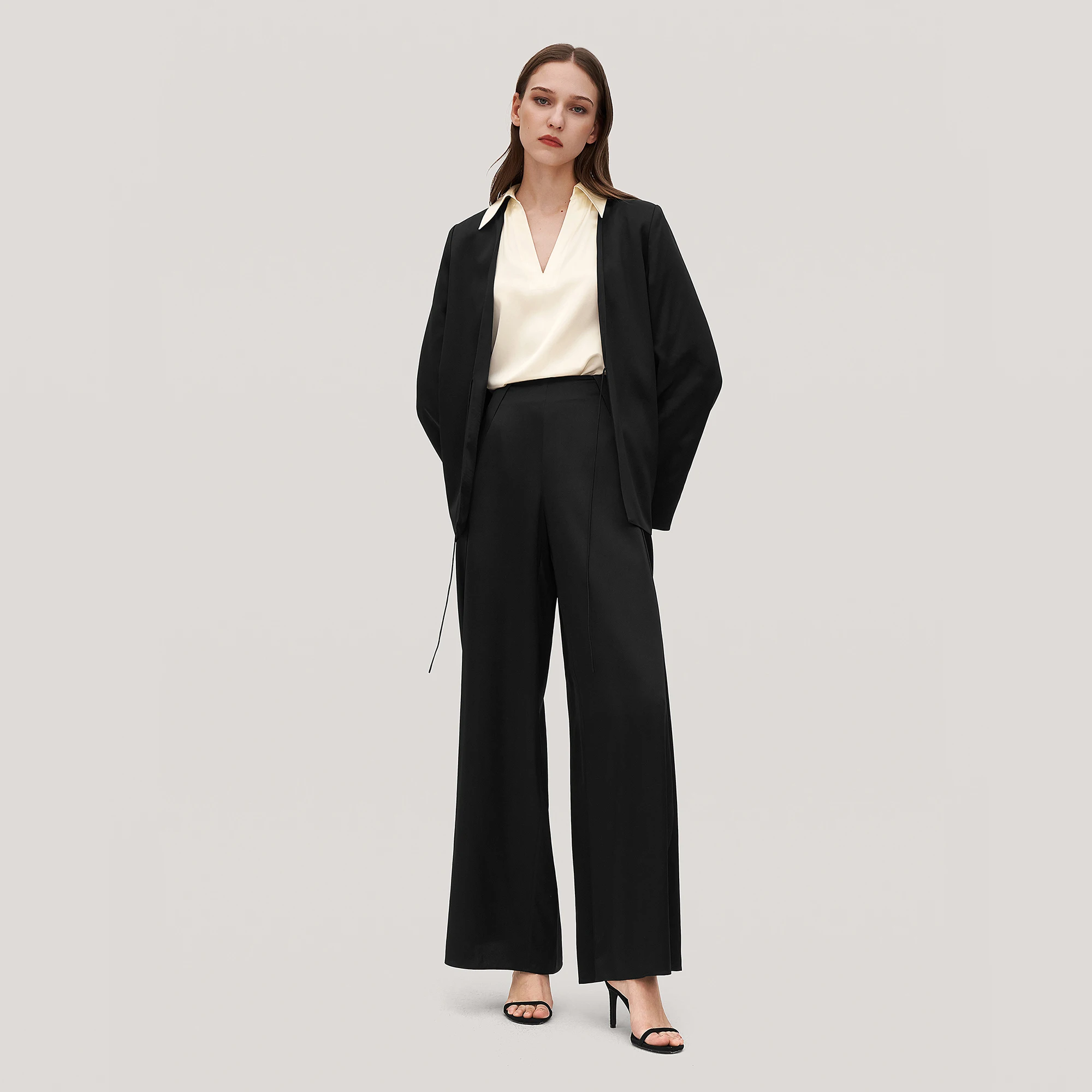 LICircSILK-Blazer à manches évasées pour femme, manteau à lacets avec coussinets initiés, essentiels de bureau, 22 Momme, livraison gratuite, nouveau