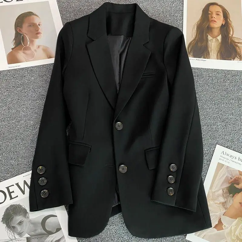 Veste de bureau à boutonnage simple pour femmes, blazers chics vintage, vêtements d'extérieur décontractés, rue frite, nouveau, coréen, printemps, 2025