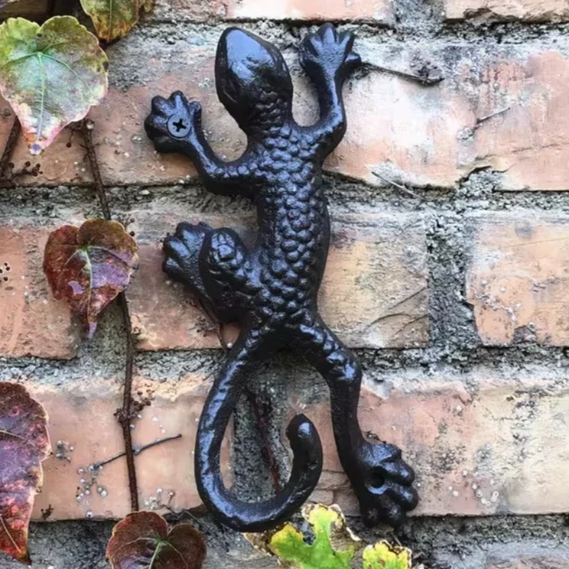 Cast Iron Gecko Hooks Vintage Antique Ironwork Home Villa Courtyard Balcony Wall Hanging Decoration Punch Good Symbolism