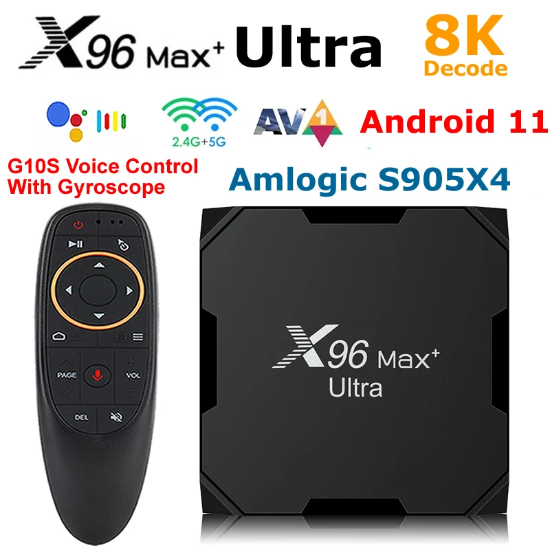 ТВ-приставка X96 Max Plus, ТВ-приставка с поддержкой Android 11, Amlogic S905X4, 4 Гб ОЗУ, 64 Гб ПЗУ, с декодированием AV1, 8K, с двойным Wi-Fi, Bluetooth, ТВ-приставка