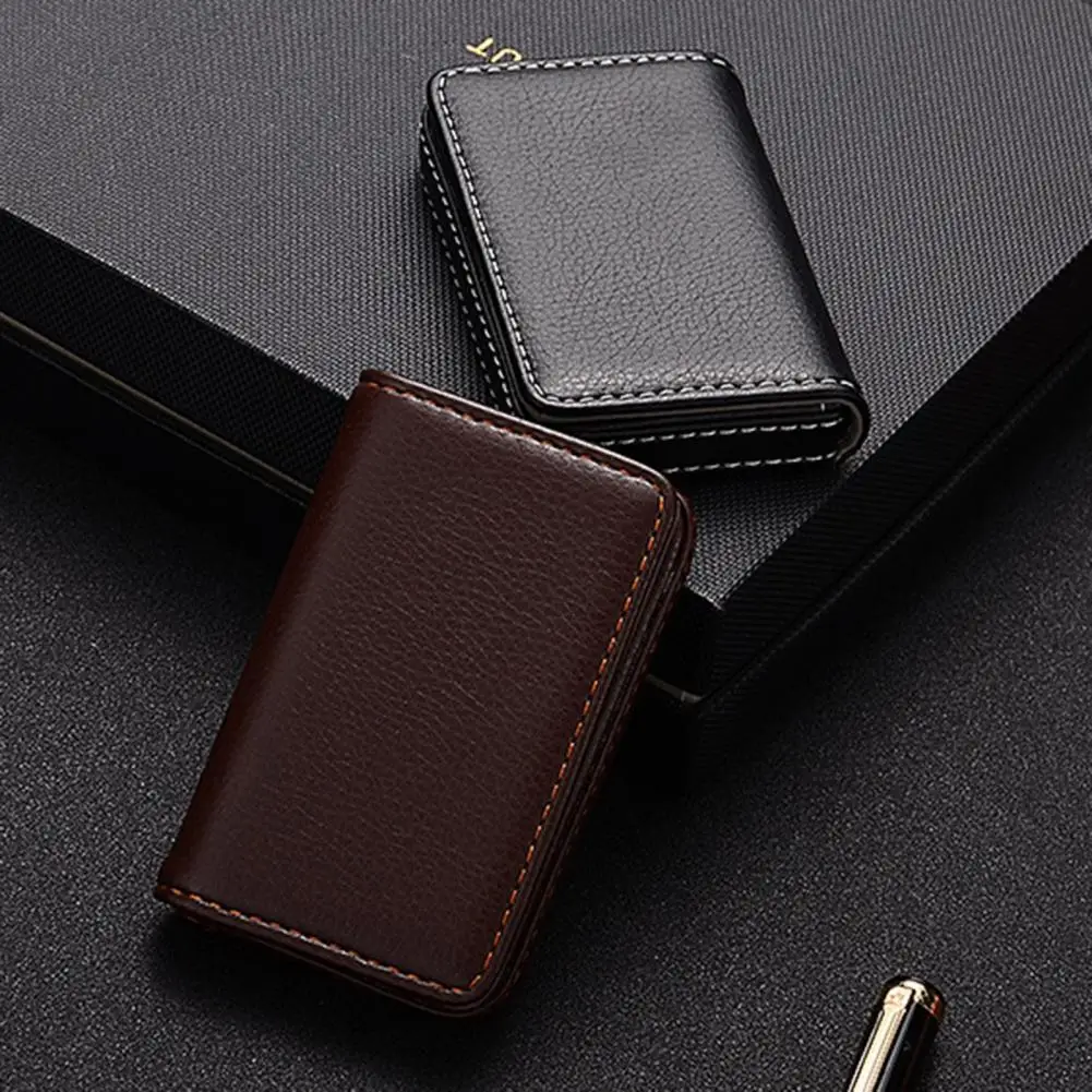 Faux Leather Business Card Holder With Magnetic Closure Slim Compact Size Business Card Carrier Name Card Organizer 명함 집게