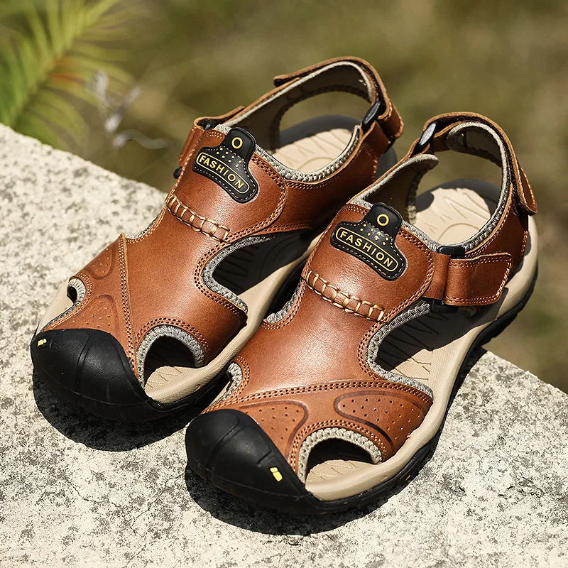 

2024 Summer New Fashion Sandals Comfort Breathable Leather Casual Shoes High Quality Outdoor Climbing Shoes Leather Roman Shoes