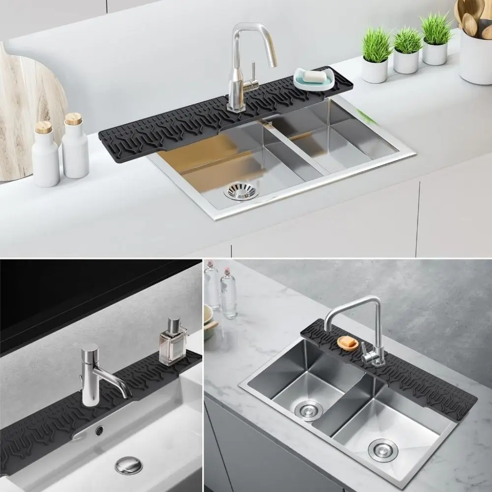 

Silicone Kitchen Faucet Splash Guards Quick Dry Anti-splash Sink Splashing Guard Multiple Drain Large Size Drain Tray Mat Sink