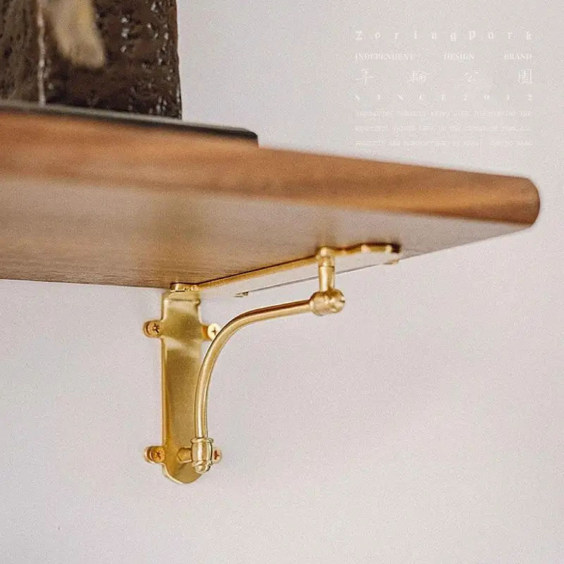 

Vintage Brass Shelf Brackets Industrial Triangle Wall Mounted Supports Heavy Duty Shelf Hardware Organizer Brackets Accessories