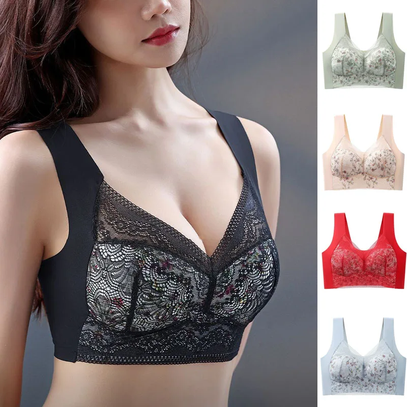 

2pcs Womens Seamless Ice Silk Full Cup Bras No Steel Ring Support Lace Bralette Large Size Brassiere Comfort Ventilate Underwear