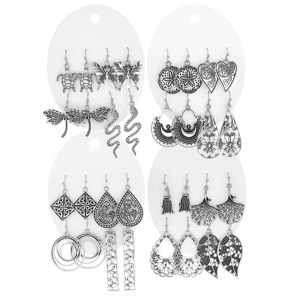 جديد خمر العرقية نمط البوهيمي العتيقة الفضة هندسية أقراط رائعة وفريدة من نوعها الأقراط ارتداء اليومي هدايا عطلة العمل