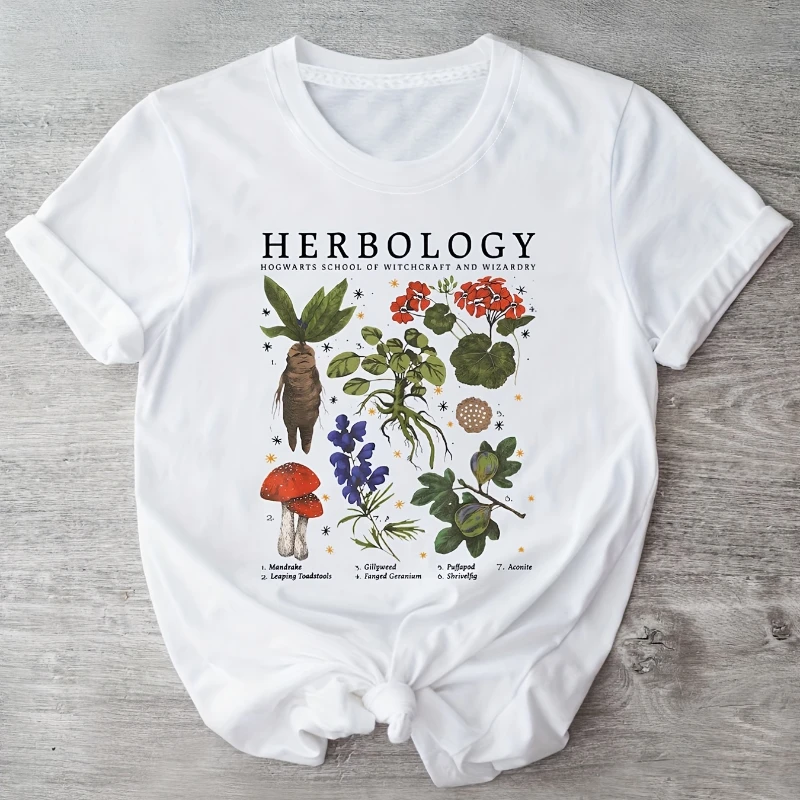 Herbology Plants Colored Print T-shirt Vintage Botanical Mandragora Tshirt Camiseta Aesthetic Women Gardening Graphic Tee Top