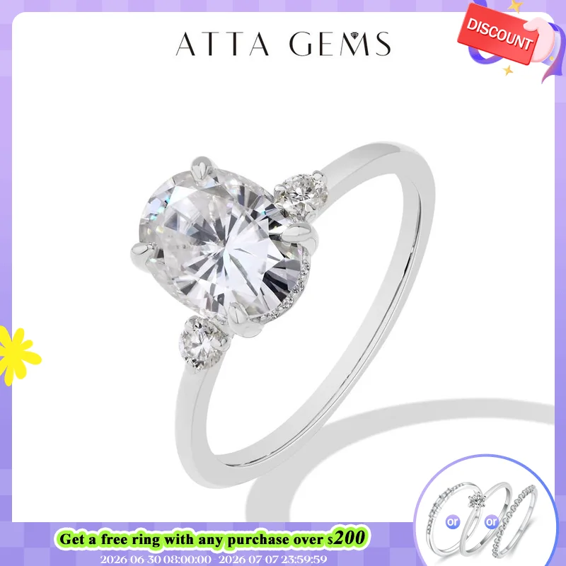 

ATTAGEMS 2CT Oval Cut Moissanite Solitaire Ring for Women Lab Grown VVS1 Diamond 9*7mm S925 Silver 18K Gold Wedding Fine Jewelry