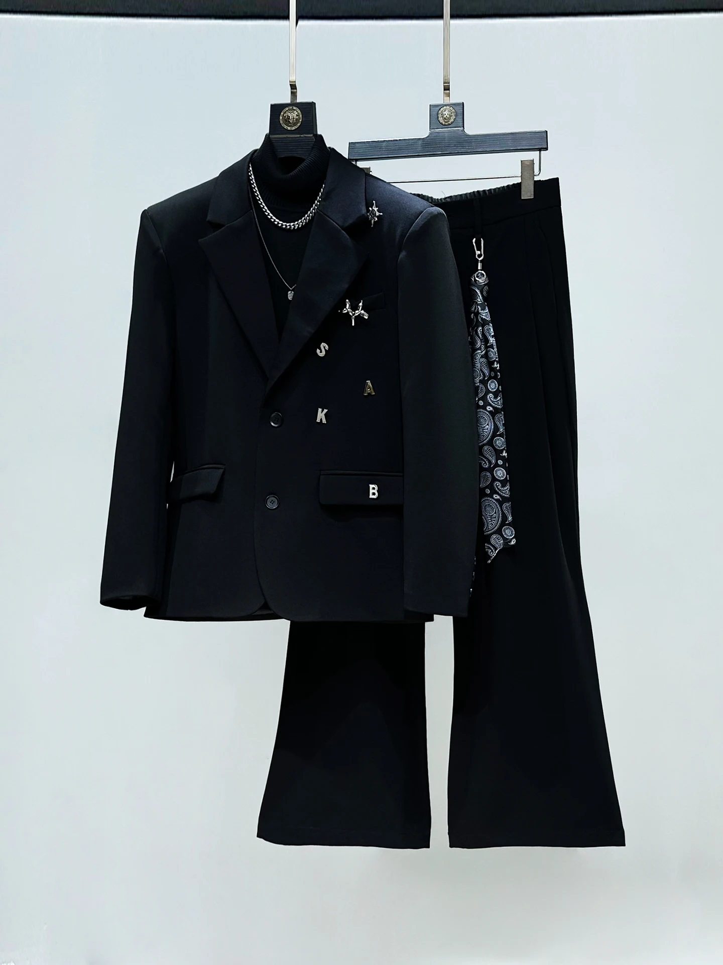 

Original Korean Sle Men's Suit Set with Silk Scarf Drapey Pants Two-Piece Set Lightweight Luxury Faion Casual Spring Autumn