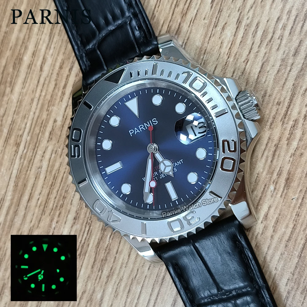 

Parnis 41mm Sapphire Glass Luminous Marker Miyota Automatic Movement Men's Watch Blue Dial Silver Rotating Bezel Black Stap