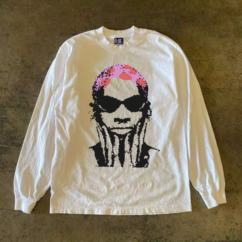 

Футболка с длинным рукавом из плотного хлопка в стиле 90-х, унисекс, уличная мода, с принтом лица и рук, универсальная, для уличного стиля