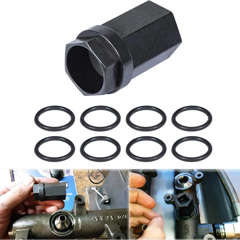 For Ford 6.0L 03-07 Crude Oil- Nipple Cup Socket Kit High Pressure Oil Rail Ball Tube Repair With 1/2Inch Drive Socket