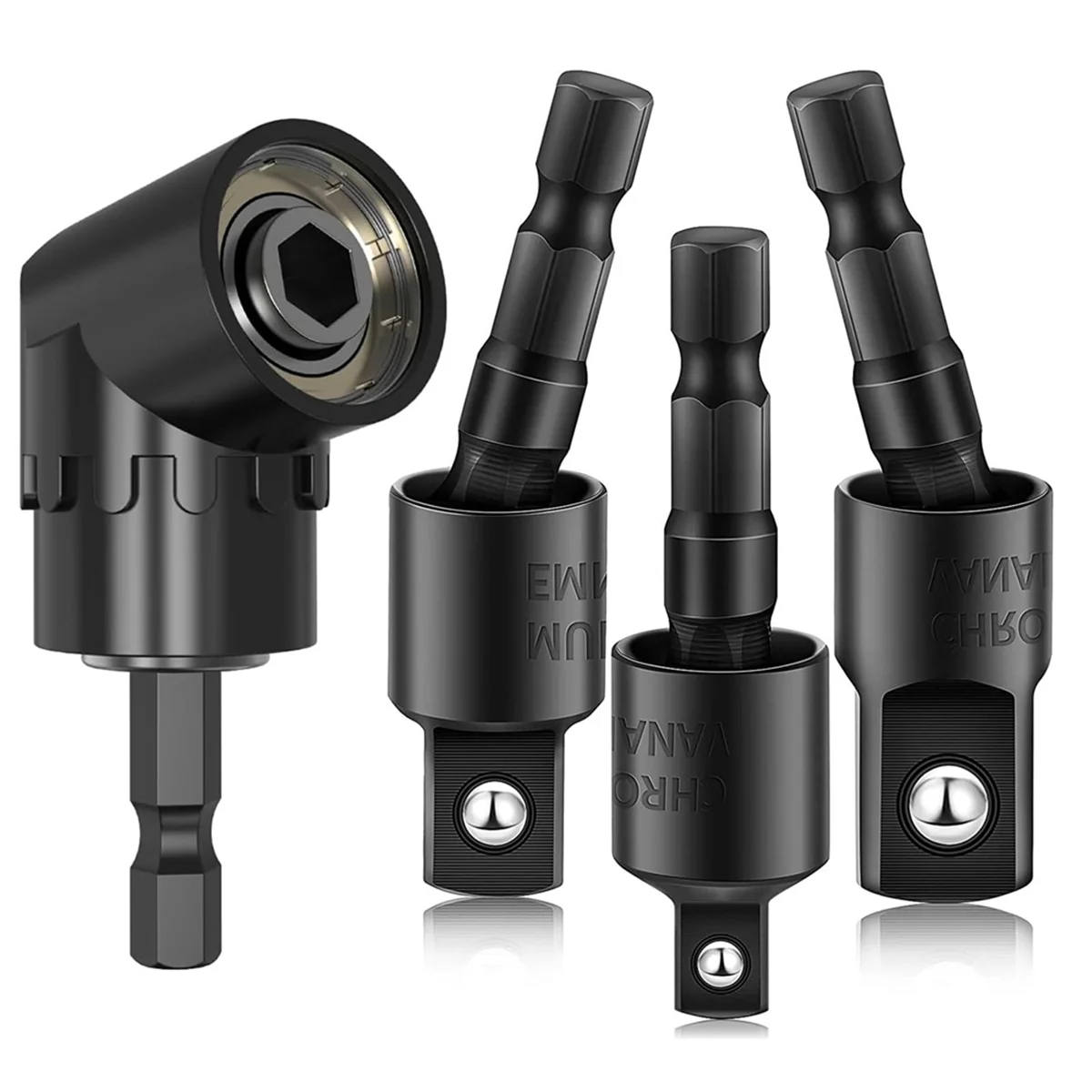 A002 4PCS Right Angle Drill Attachment Impact Grade Power Hand Tool Driver Rotatable Socket Adapter Extension Set