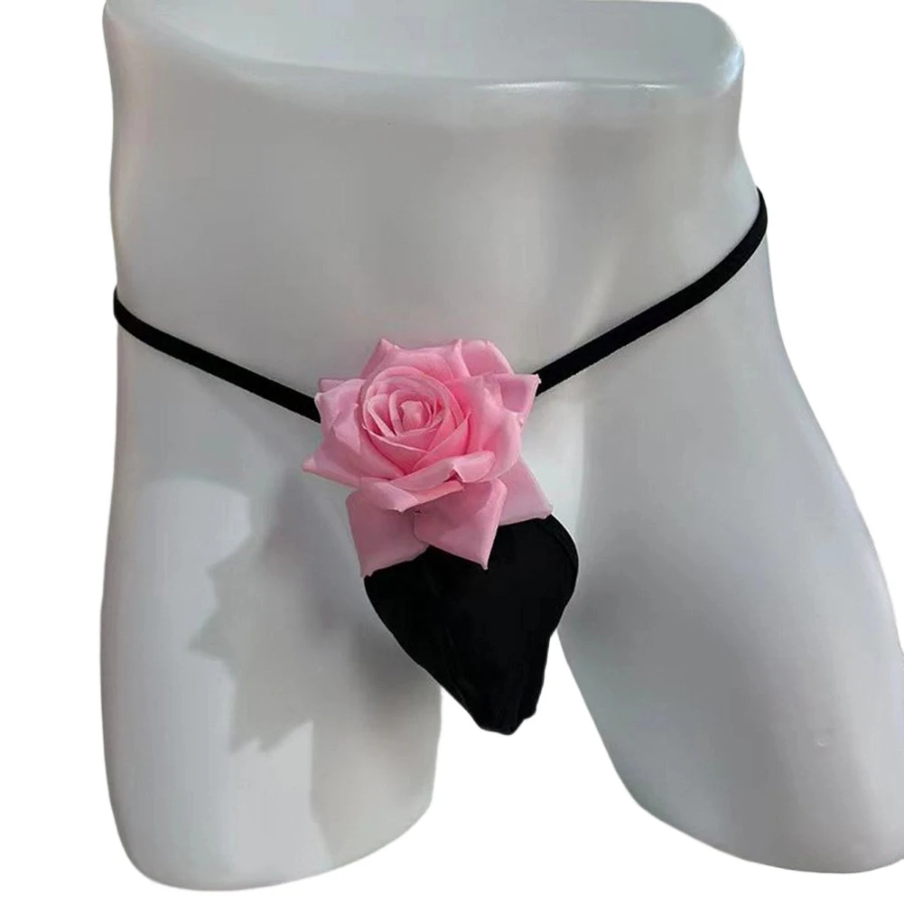 

Men Rose Sissy G-Strings Underwear Temptation Bulge Pouch Thongs Exotic Lingerie Bikini Bottom Erotic Hombre Panties
