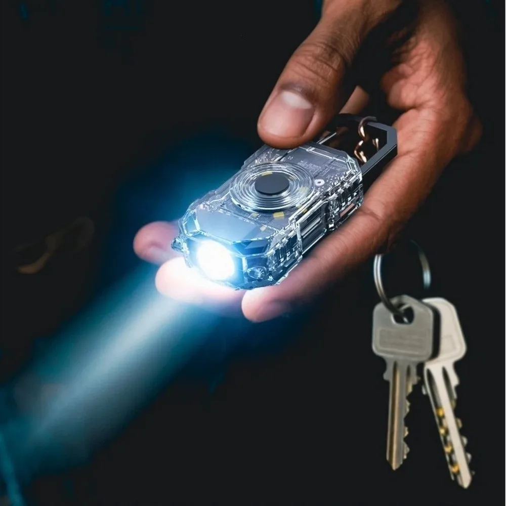 Waterproof Mini LED Keychain 6 Modes Thumb Size With Metal Hat Clip Mini Pocket LED Red Blue Warning Lamp USB Rechargeable