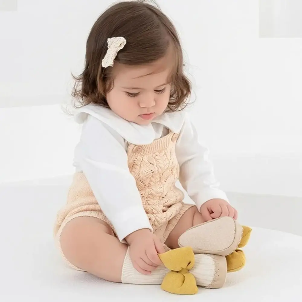 1Pair New Middle Tube Socks Shoes Bow Soft Soled Children Toddler Shoes Autumn Anti-Slip First Walkers Floor