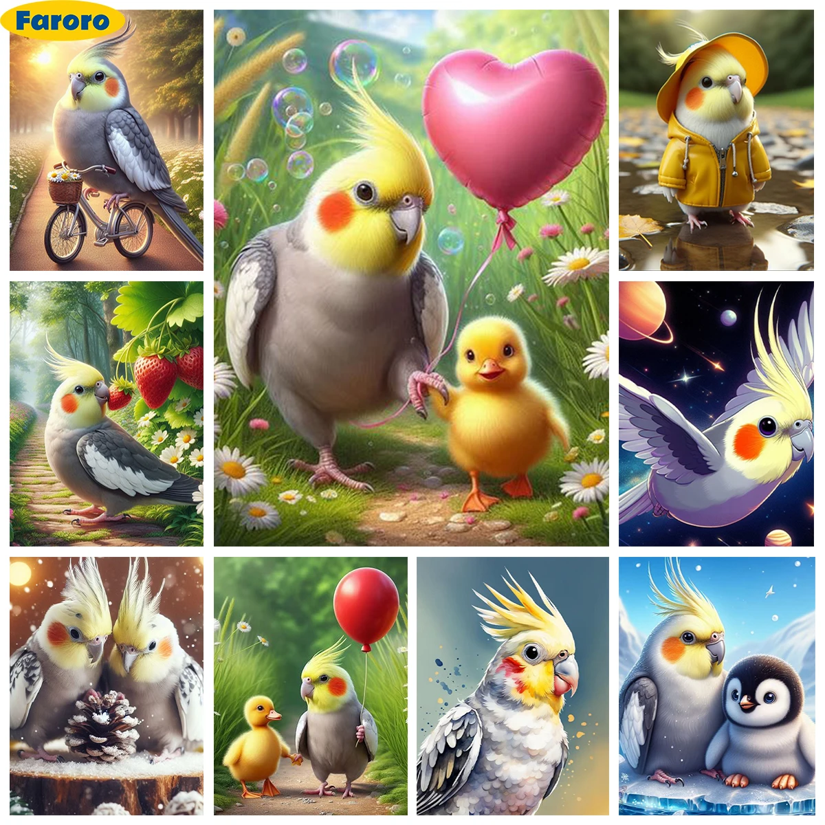 Cockatiel 5D Diamond Art Painting Cartoon Parrot Handmade Diamond Embroidery Cross Stitch Kit Hot Selling Home Wall Decor Gift