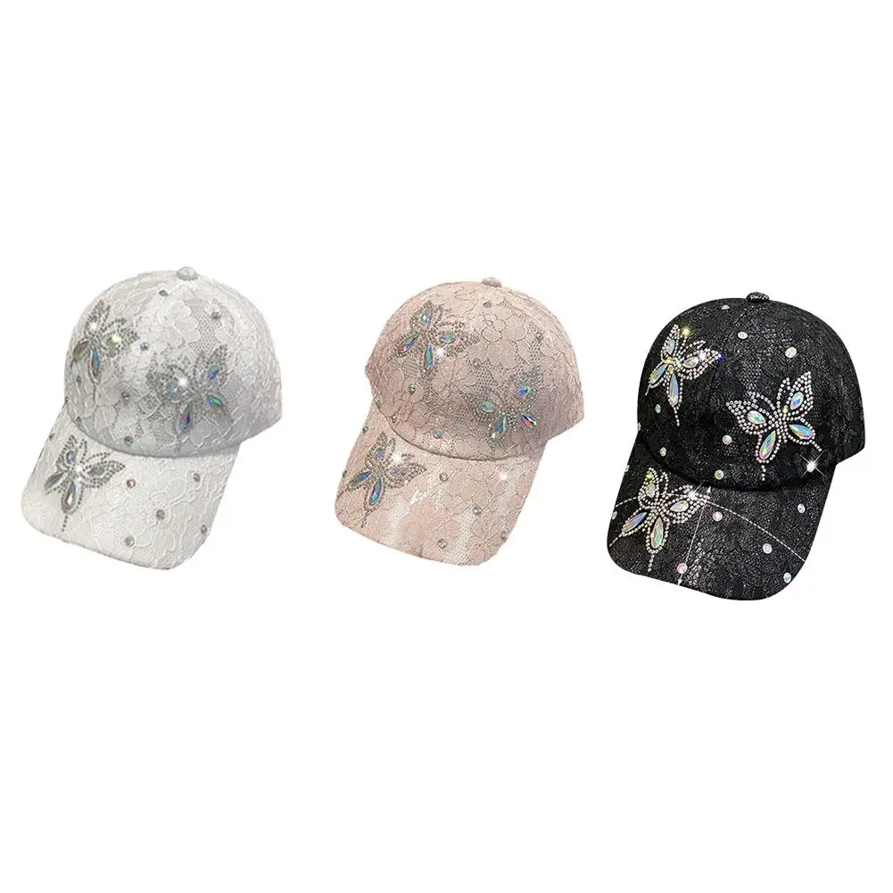 

Lace Flowers Baseball Caps for Women Butterfly Rhinestone Breathable Mesh Snapback Hat Hip Hop Hat Fashion Sun Hat F5R1