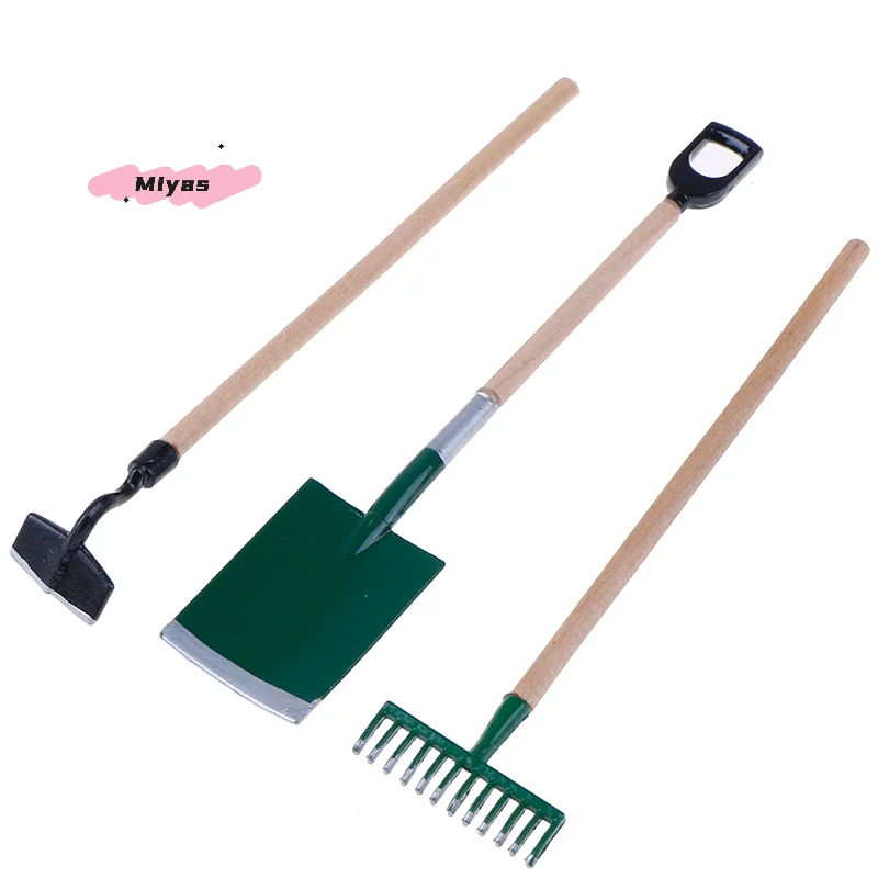 

Набор из 3 миниатюрных садовых инструментов для кукольного домика - металлические лопатка, мотыга, грабли, имитационные инструменты для декора кукольного домика