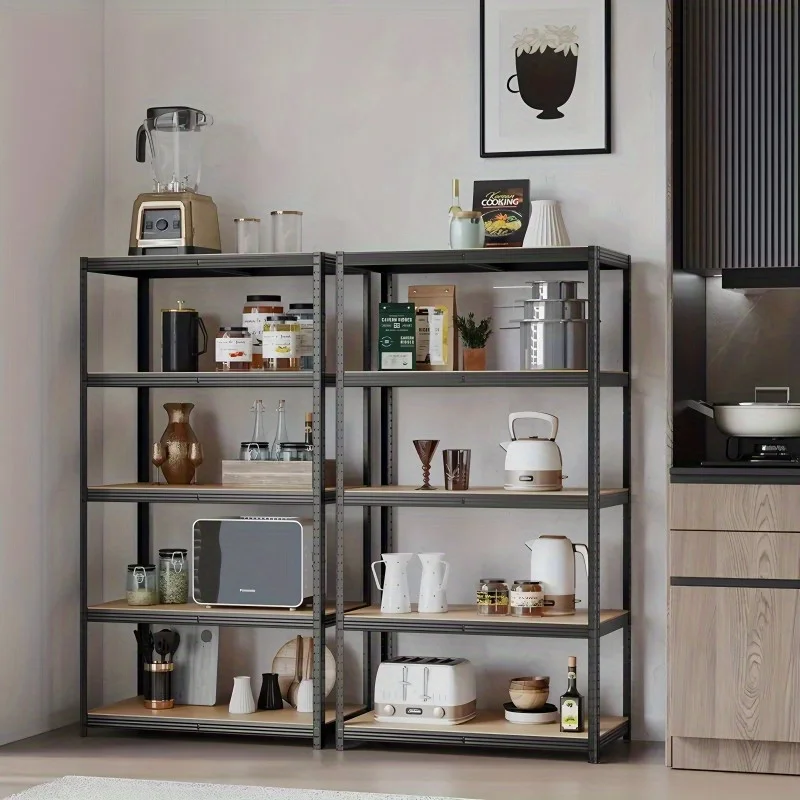 وحدة رفوف شبكية معدنية قابلة للتعديل من 5 طبقات شديدة التحمل - سعة تحميل 2000 رطل - منظم للمخزن والمرآب والمطبخ - 35.43 بوصة عرض