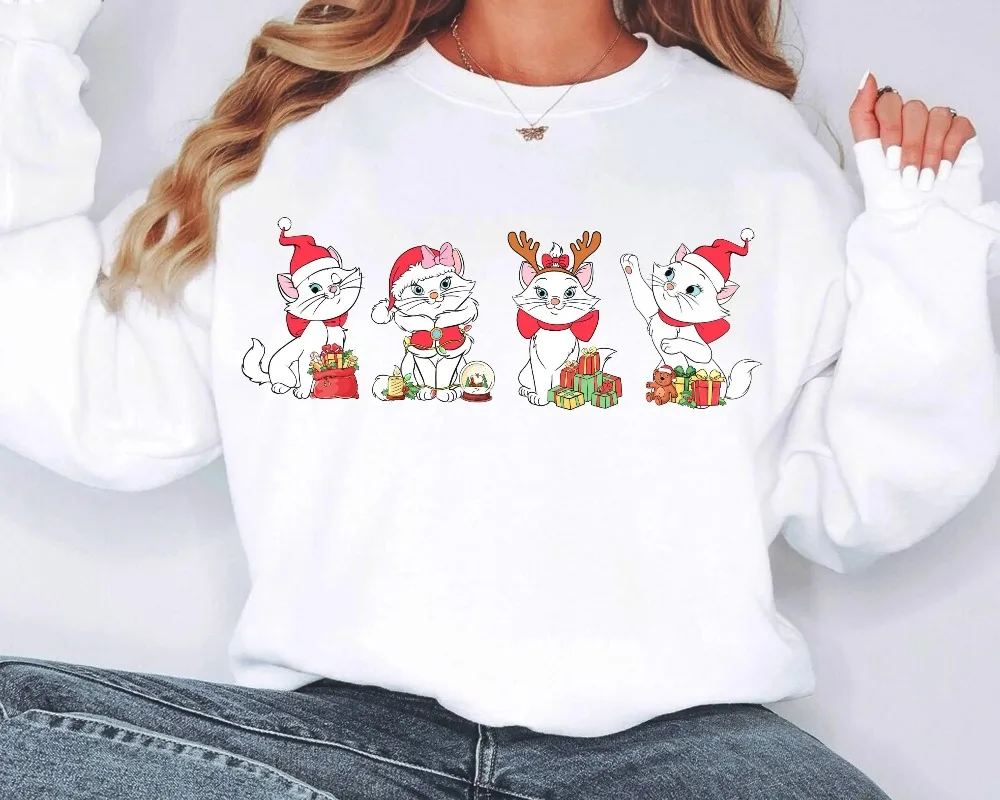 Disney The Aristocats Cute Santa Marie Christmas Lights Shirt Marie Cat Christmas Balloon Xmas Sweater