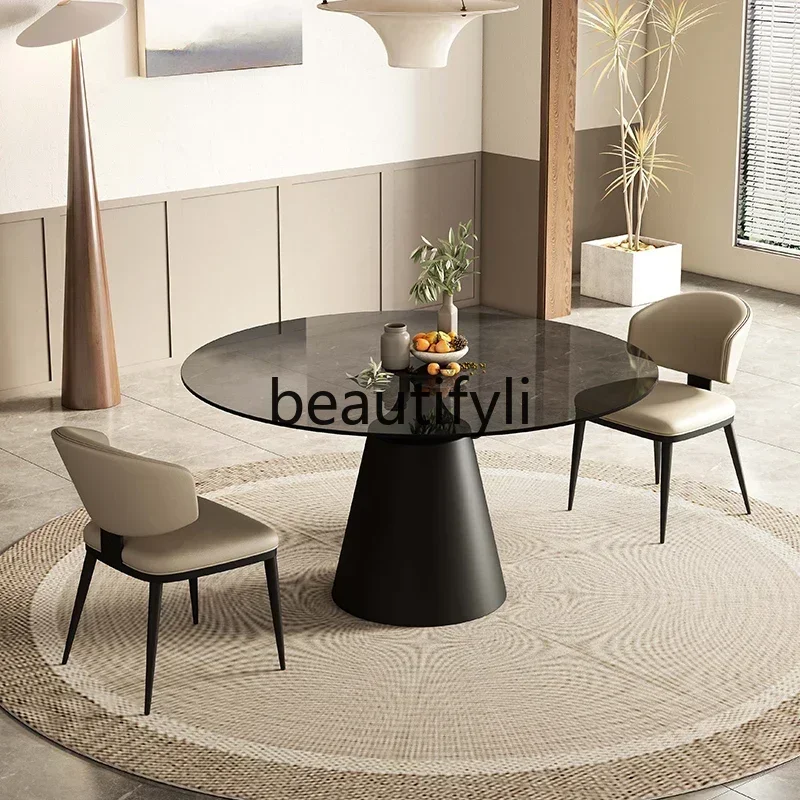 54Italian minimalist explosion-proof tempered glass round dining table and chair combinationSSS