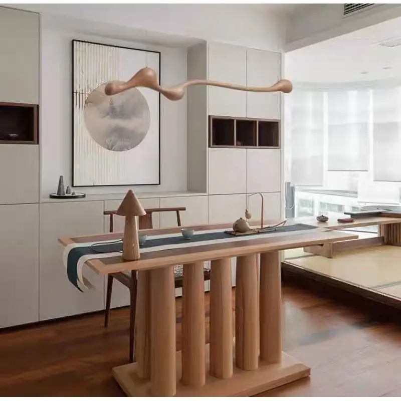 New Chinese style wooden long LED pendant light modern home decoration, living room dining room designer pendant light