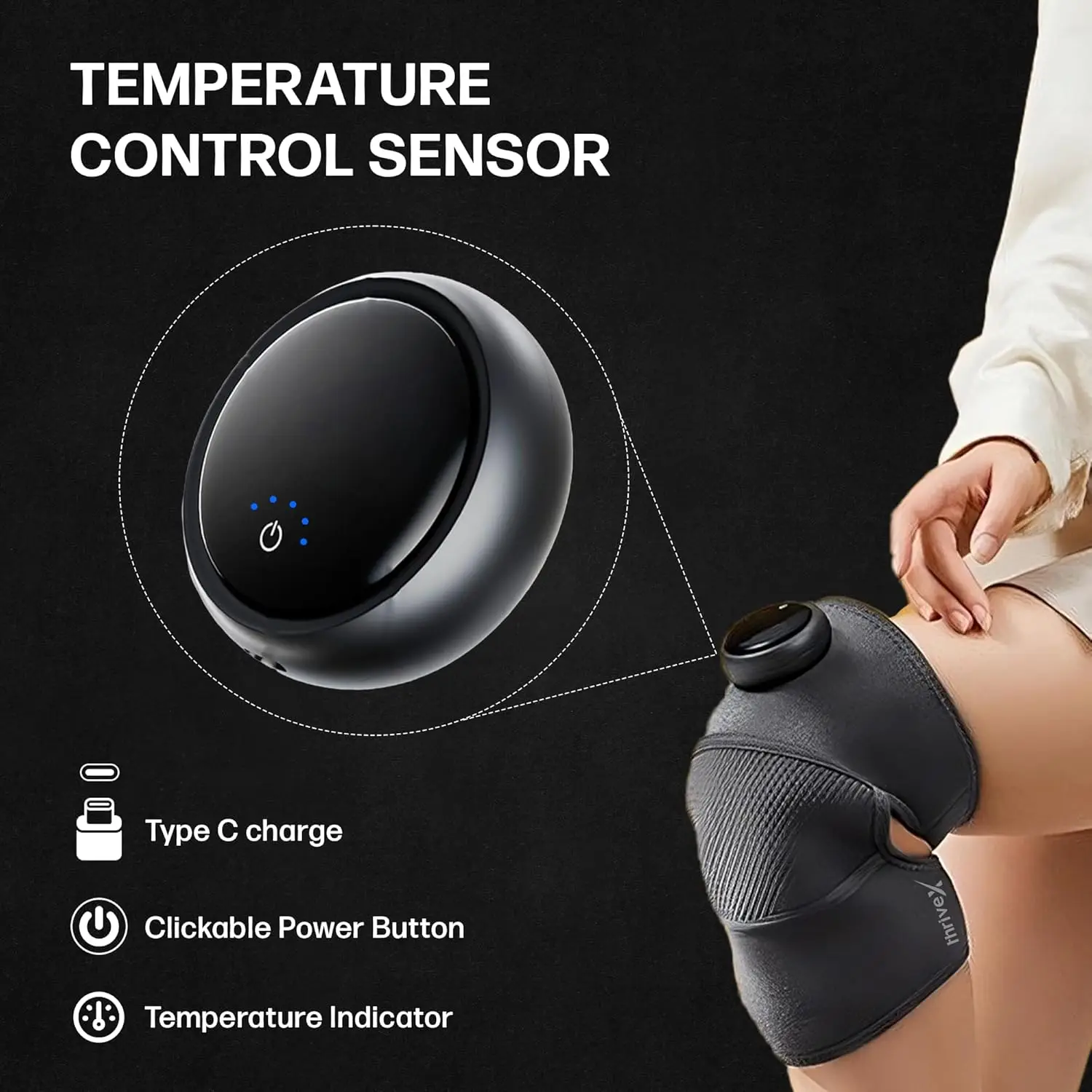Kneestrap Multipurpose Heating Pad for Knee & Elbow Pain Relief Arthritis Cordless Rechargeable 5 Temperature Settings