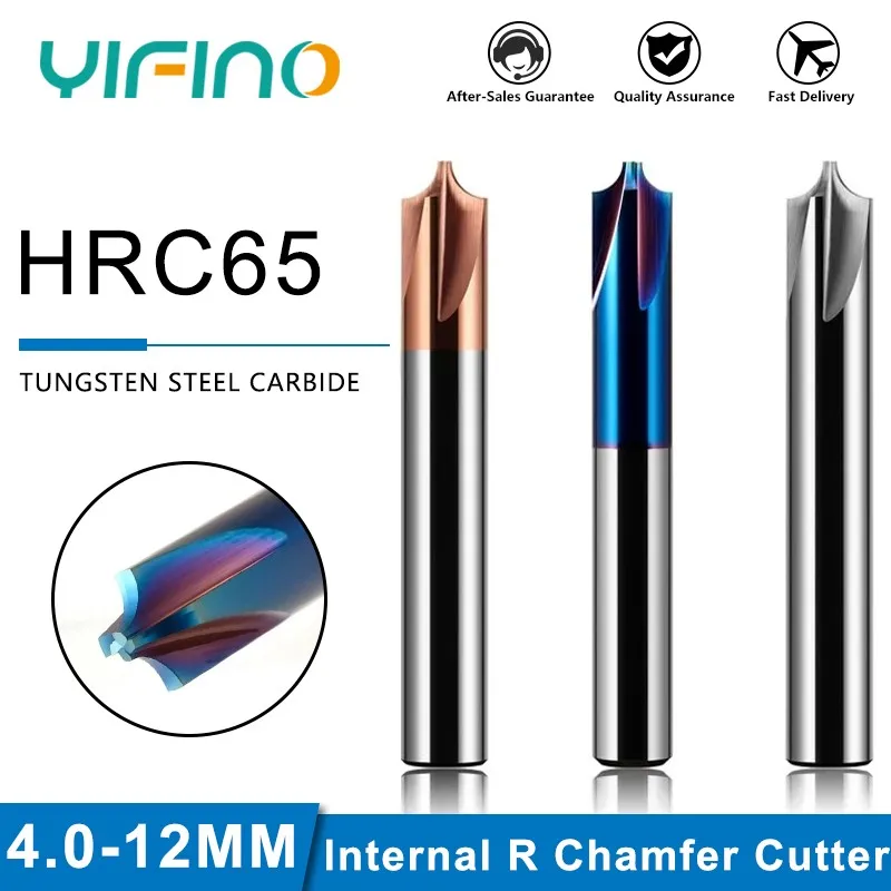 YIFINO HRC65 4-Flute Internal R Chamfer Milling Cutter Tungsten Steel Nano Coating Circular Arc Endmill For CNC Machining Center