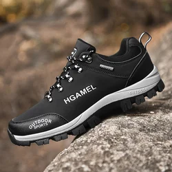 Black Leather Boots Men Sports Flat Shoes Outdoor Comfortable Hiking Sneakers  Winter  Water Proof Hiking Man Footwear