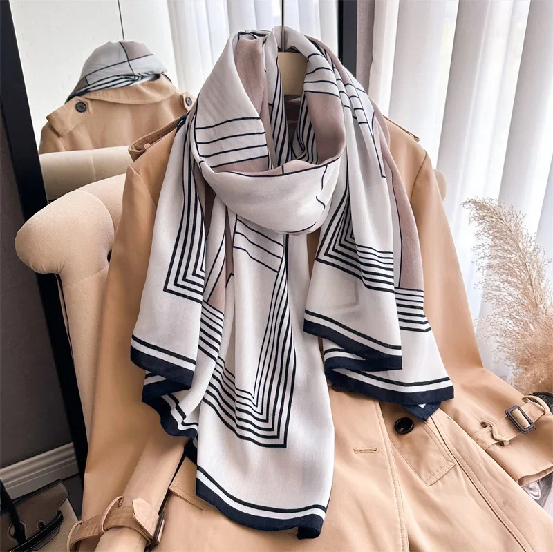 Fashion Luxury Scarves for Women Headbanda Hijab Soft Warm Scarf Cotton Linen Large Wrap Bufandas Muslim Shawl Printed Geometric