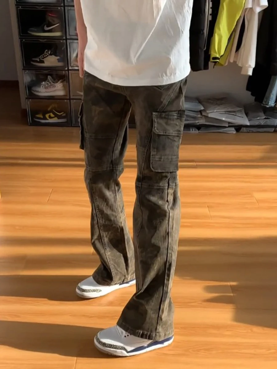 

Camouflage Work Pants Men's Autumn Winter American High Street Slimming Tall Denim Cleanfit Washed out Pants Multi Pocket mid...
