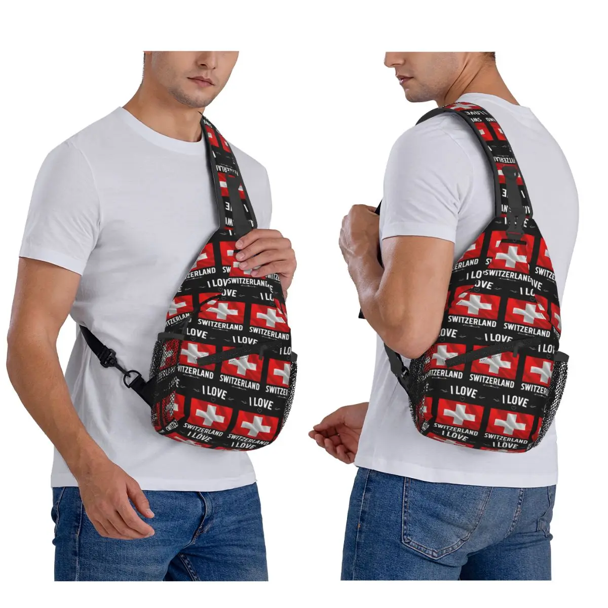 Swiss Switzerland Flag Chest Bag Men Sling Crossbody Backpack Chest Bag Travel Hiking Daypack Shoulder Bag
