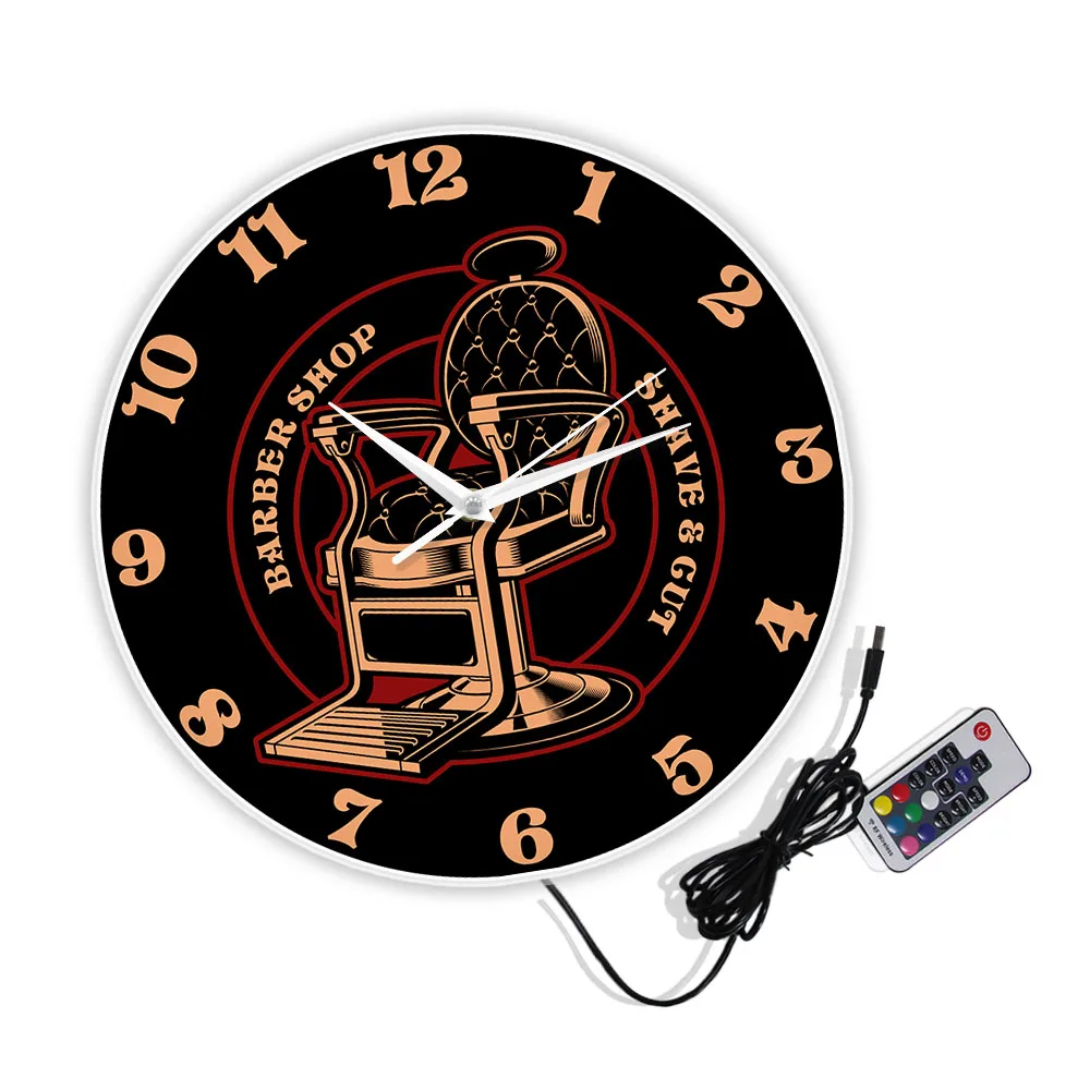 Barbershop Chair Vintage Logo Silent Wall Clock Barber Shop Decor Hanging Wall Watch Great Gift
