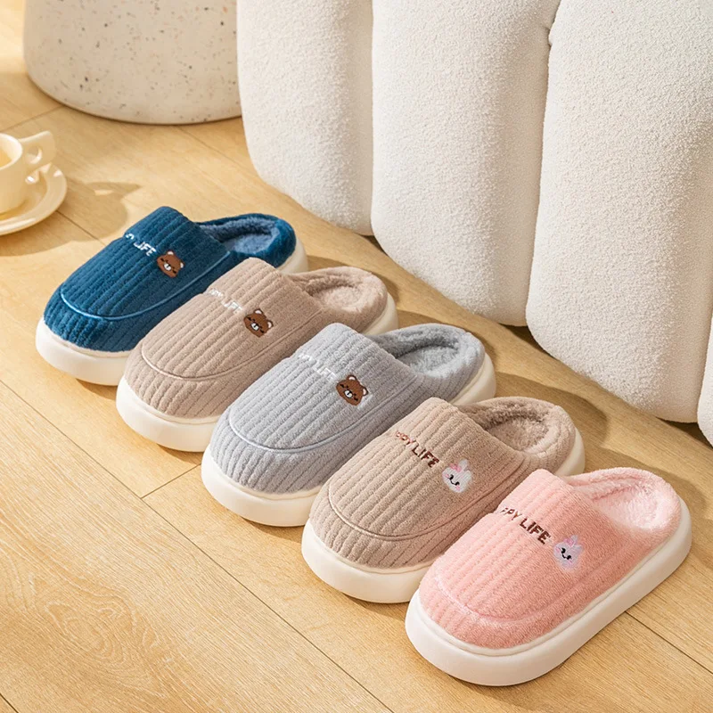 

Women's Slippers Soft Sole Cotton Slippers Winter Indoor Home Fur Slippers Platform Non-slip Women Shoes Couple Plush Slipper